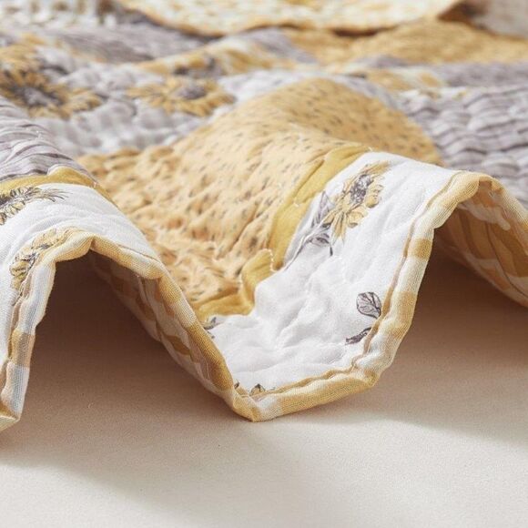 Farmhouse Sunflower Garden Patchwork QUEEN Printed Quilt Set Bonus Tote Bag - Picture 6 of 10